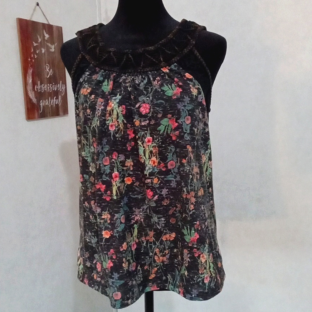GIMMICKS XS WEB KNIT BLACK FLOWERED VINTAGE TANK TOP - Picture 10 of 12